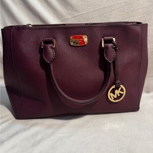 Michael Kors Plum Satchel with Gold Accents REHAB Bag
